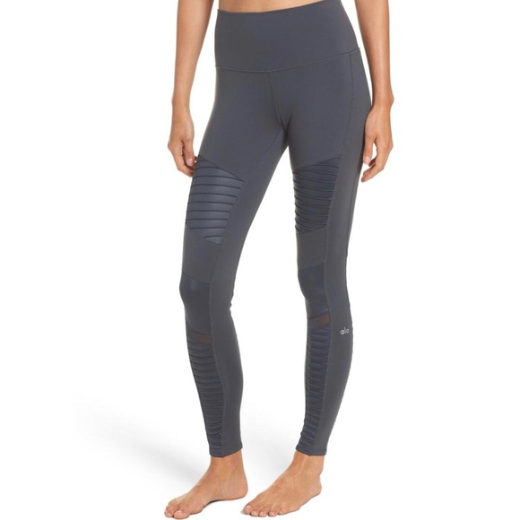 ALO Yoga Pants - ALO Yoga Moto Mesh-trimmed Stretch Leggings In Anthracite